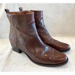 Massimo Dutti Womens Brown Leather Ankle Zip Up Boho Boots Size EU40 US9 Booties